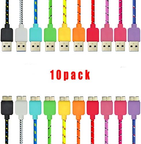 Gonezon 10 Pack Color 10FT 3M Nylon Braided Durable Universal USB 3.0 Micro Charger Sync Data Rapid Charging Cable USB Cord Wire For Samsung Galaxy Note 3 N9000/N9005 Galaxy S5 Nokia Lumia 2520 Tablet /Tab Pro 12.2 - purple Pink Hot Pink Orange Green Yellow Light Blue White Black