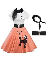 ZEZCLO Retro Poodle Print High Skist Skater Vintage Rockabilly Swing Tee Vestido de cóctel