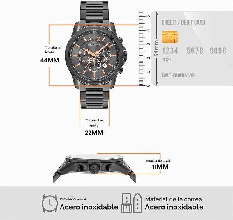 Relógio masculino, movimento cronógrafo de quartzo e caixa de 44mm com bracelete em aço inoxidável
