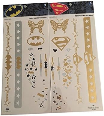 Batman Vs. Superman Gold Bling Temporary Tattoos Set of 2 Packs