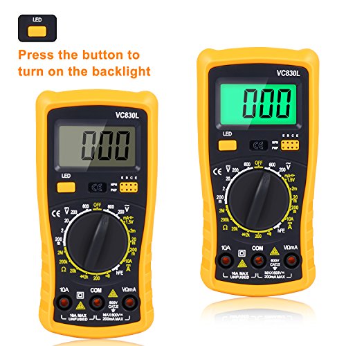 Digital Multimeter, Amoner Auto-ranging Electronic Amp Volt Ohm Voltage Meter Multimeter with Diode,AC Current,Transistors,Temperature,Resistance Test Tester and Emerald-green Backlit LCD Display