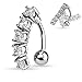 5 CZ Vertical Drop Reverse Belly Button Ring Surgical Steel 14g Top Down Navel Ring (Silver Tone)