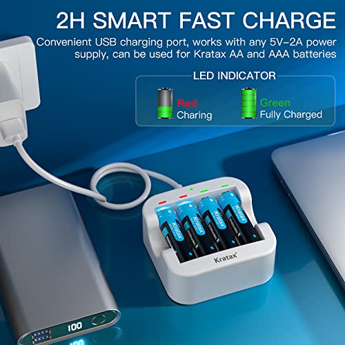 Kratax AA Rechargeable 1.5V Lithium Battery, 4 Pack Liion AA Batteries