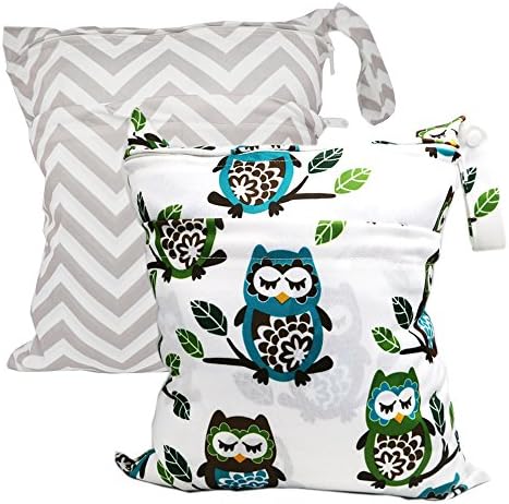 2Pack Baby Wet and Dry Cloth Diaper Bags With 2 Zippered Pockets