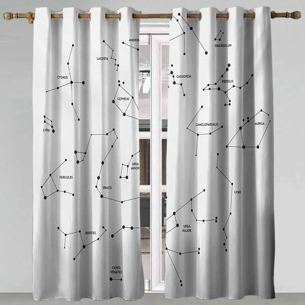 Room Darkening Curtains for Bedroom Constellation Astronomic Theme Group Stars Names Classical Scientific Composition Charcoal Grey White Kitchen Window Curtains 63x63 Inch
