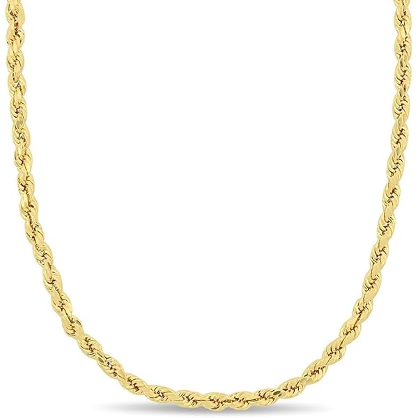 Amazon.com: AMZ Jewelry 10K Yellow Gold Hollow Rope Chain Necklace
