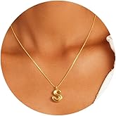 FAONDU Gold Bubble Letter Initial Necklace - Personalized Dainty 14k Gold Plated Bubble Balloon Necklace for Women
