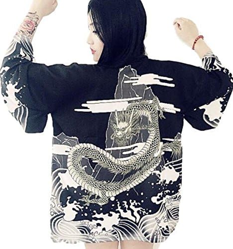 REKADE Japanese Kimono style cardigan [ Free size for Women ] tops Cosplay (Black)
