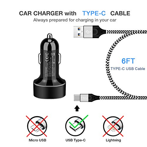 Car Charger Adapter for Moto G7 Play Power Plus,G6,G6 Plus,Z4 Z3 Z2 Z Play/Droid/Force,X4, One,Alcatel 7,30W Dual USB Port Quick/Fast Charge/QC 3.0+2.4A +6FT USB C Cord-Not for Phone Motorola G6 Play