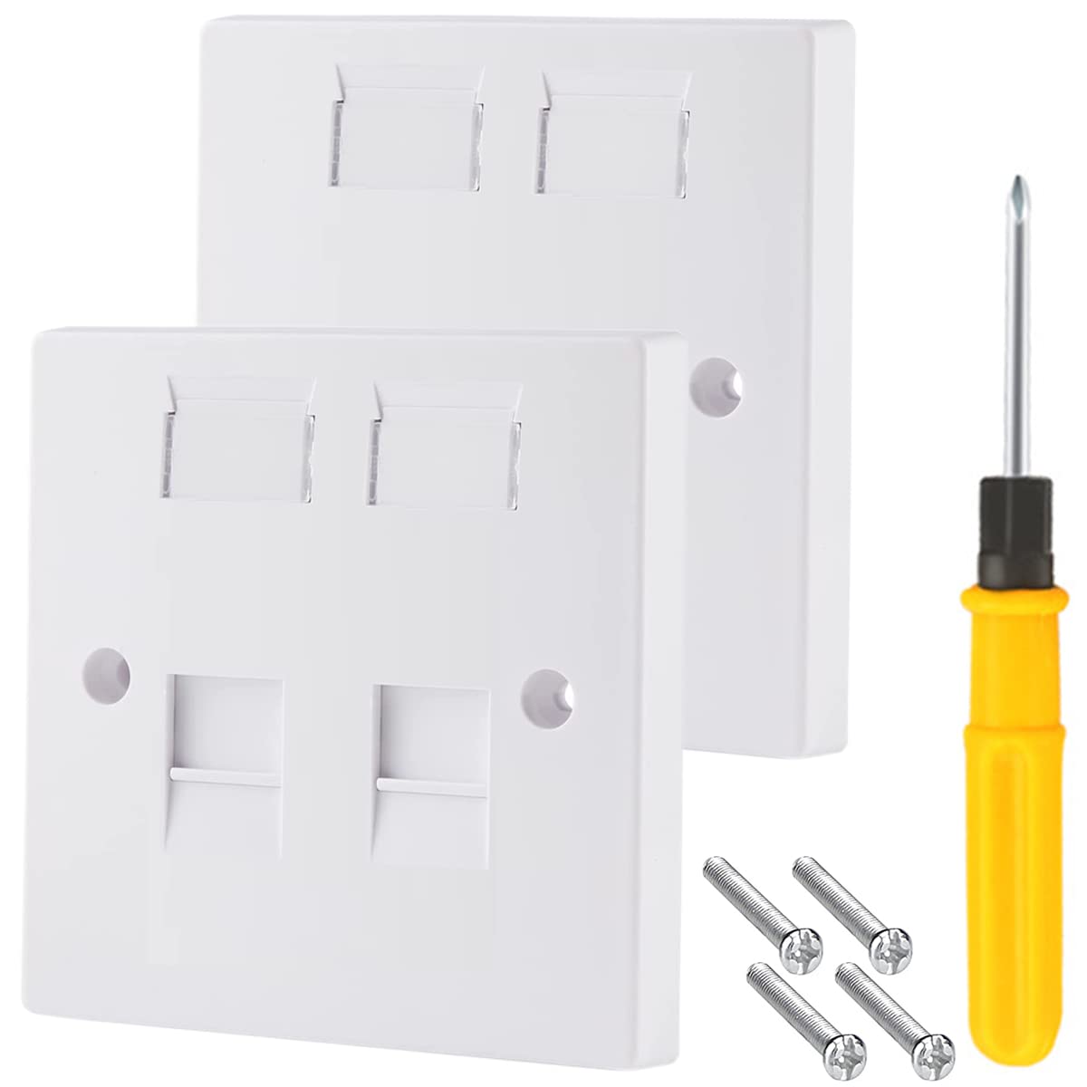 Acmerota Ethernet Faceplate Single 1-Port Double 2-Way RJ45 Network Socket Flat Face Wall Plate for Ethernet Cable Networking Socket Box with Screwdriver