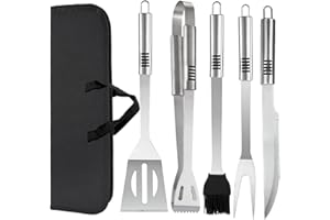 DOSSINI Grill Tools Set,Stainless Steel Grill Set for Men, 6pc BBQ Tools Grilling Accessories Kit with Spatula,Fork,Knife,Brush,Tongs & Carry Bag Grill Utensils Set for Outdoor Grill