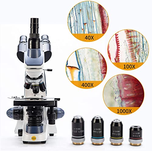 SWIFT SW380T 40X-2500X,Trinocular Compound Lab Microscope with Double Layer Mechanical Stage,Siedentopf Head, Wide-Field 10X/25X Eyepieces