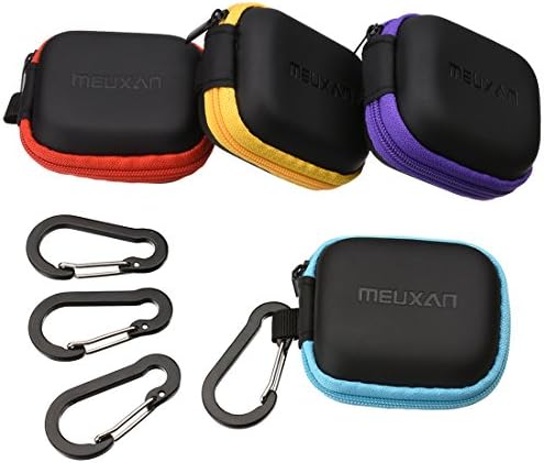 Meuxan 4-Pack Airpods Case Mini Earbud Storage Bag with Carabiners, 4 Colors