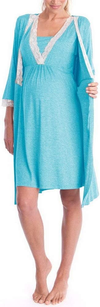 CHAGANA Maternity Pregnancy Labor Robe Delivery Hospital Nursing Nightgowns Sleepshirts for Breastfeeding 2Pcs Set Nightie