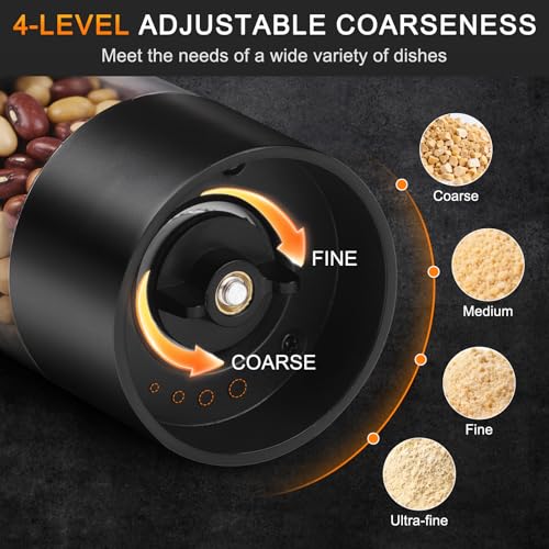 srml Rechargeable Electric Salt and Pepper Grinder Set with 4 Adjustable Coarseness, USB-C Automatic Pepper Mill Spice Grinder with Ceramic Grinding Core, Dust Cover and Base for Home Kitchen BBQ