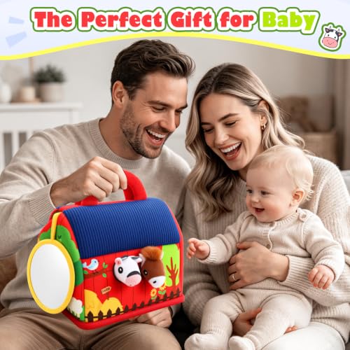 Baby Toys 6-12 Months, Plush Farm Animal Sound Toys Baby Gifts Sensory Toys for Babies Boy Girl Gift 6M+ 1 Year Old Girl Boy Newborn Gifts Toys for 1 Year Old Boys Girls Travel Newborn Toys