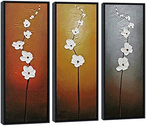Paintings - Wieco Art Modern Contemporary Flowers Black Framed Artwork Decorative 3 Panels 100% Hand Painted Abstract Floral Oil Paintings on Canvas Wall Art D¨¦cor for Living Room Home Decorations