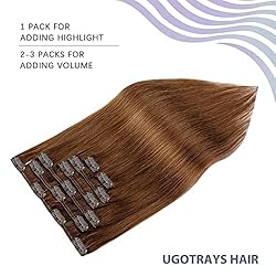UGOTRAYS Clip in Hair Extensions Chestnut Brown