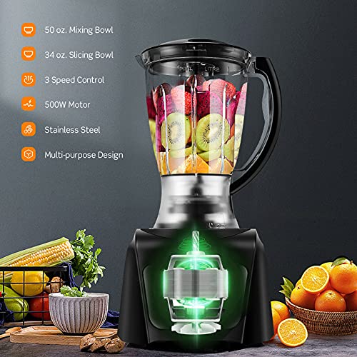 COSTWAY Food Processor & Blender, 500W Professional Food Chopper with 3
