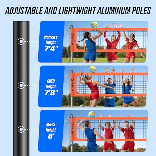 Patiassy Heavy Duty Volleyball Net, Professional Outdoor Set with Height Adjustable Anti-Rust Aluminum Poles, Winch System, Anti-Sag Design, Pump and Portable Carrying Bag for Beach, Backyard
