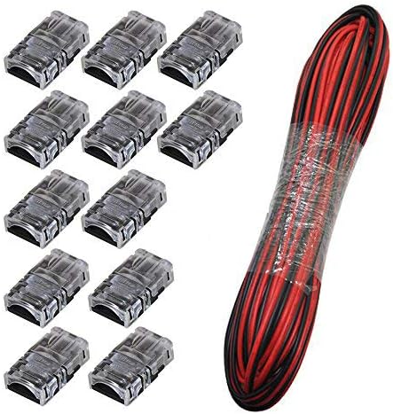 GOOCHAN 2-Pin LED Connector for 10MM Wide Waterproof Single Color LED Strip Light- Strip to Wire Quick Connection (Kit: 12Pcs 2-Pin Strip to Wire Connectors + 10M 2-Pin Extension Cable)