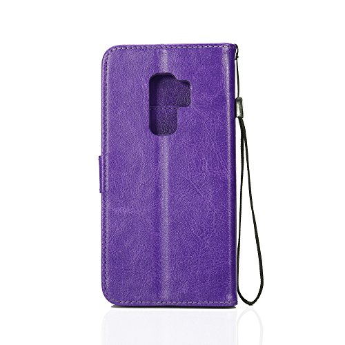 Samsung Galaxy S9 Plus Case, HLCT PU Leather Case, with Soft TPU Protective Bumper, Built-in Kickstand, Cash and Card Pockets (Purple)