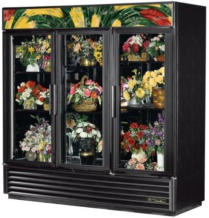 True GDM-72FC-LD Glass Swing Door Three Section Floral Case Refrigerator
