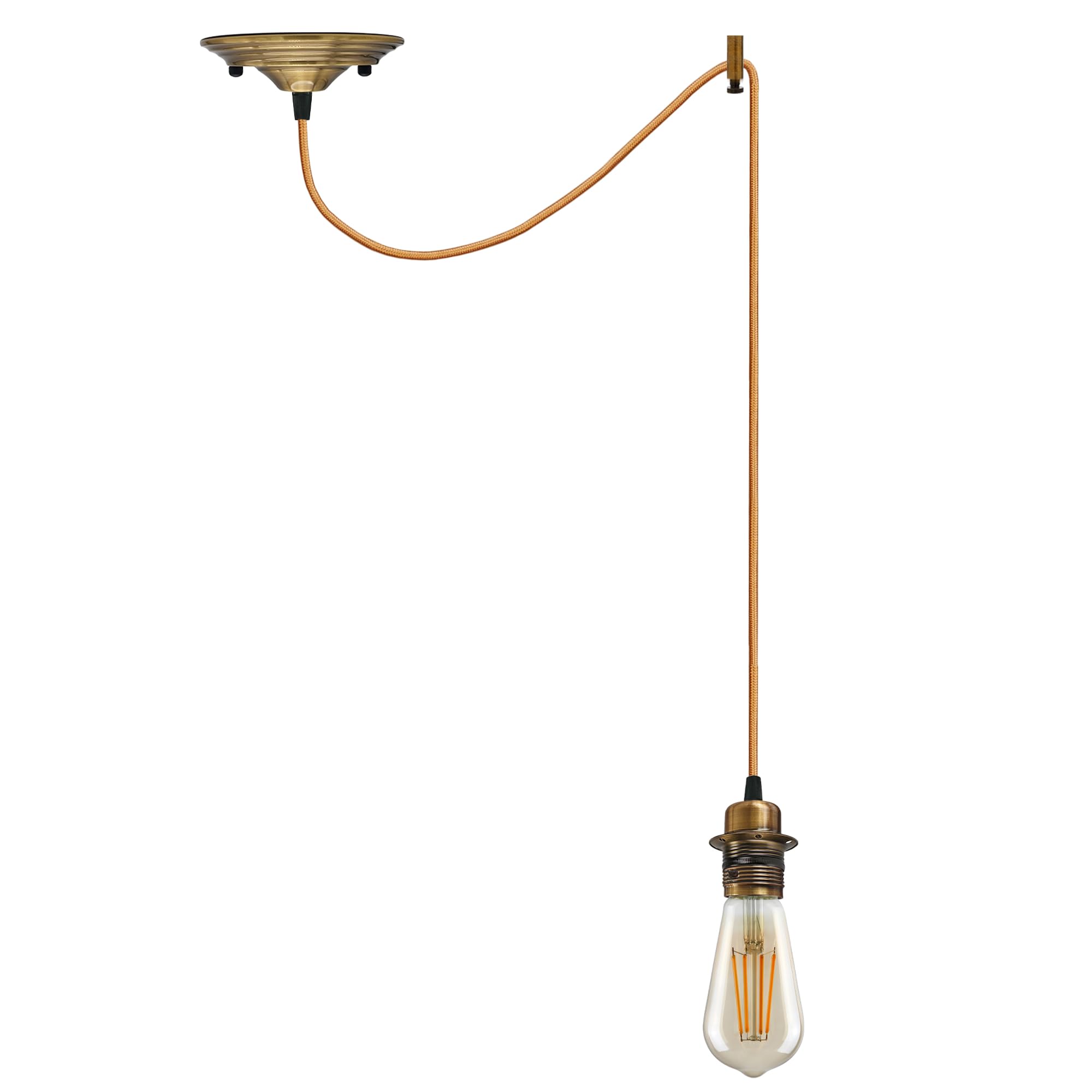 LEDSone Vintage Suspension Light Fitting-Yellow Brass Metal E27 Screw Lampholder with 195cm Adjustable Cable-Retro Hanging Ceiling Pendant for Kitchen, Bar, Cafe, or Home Decor