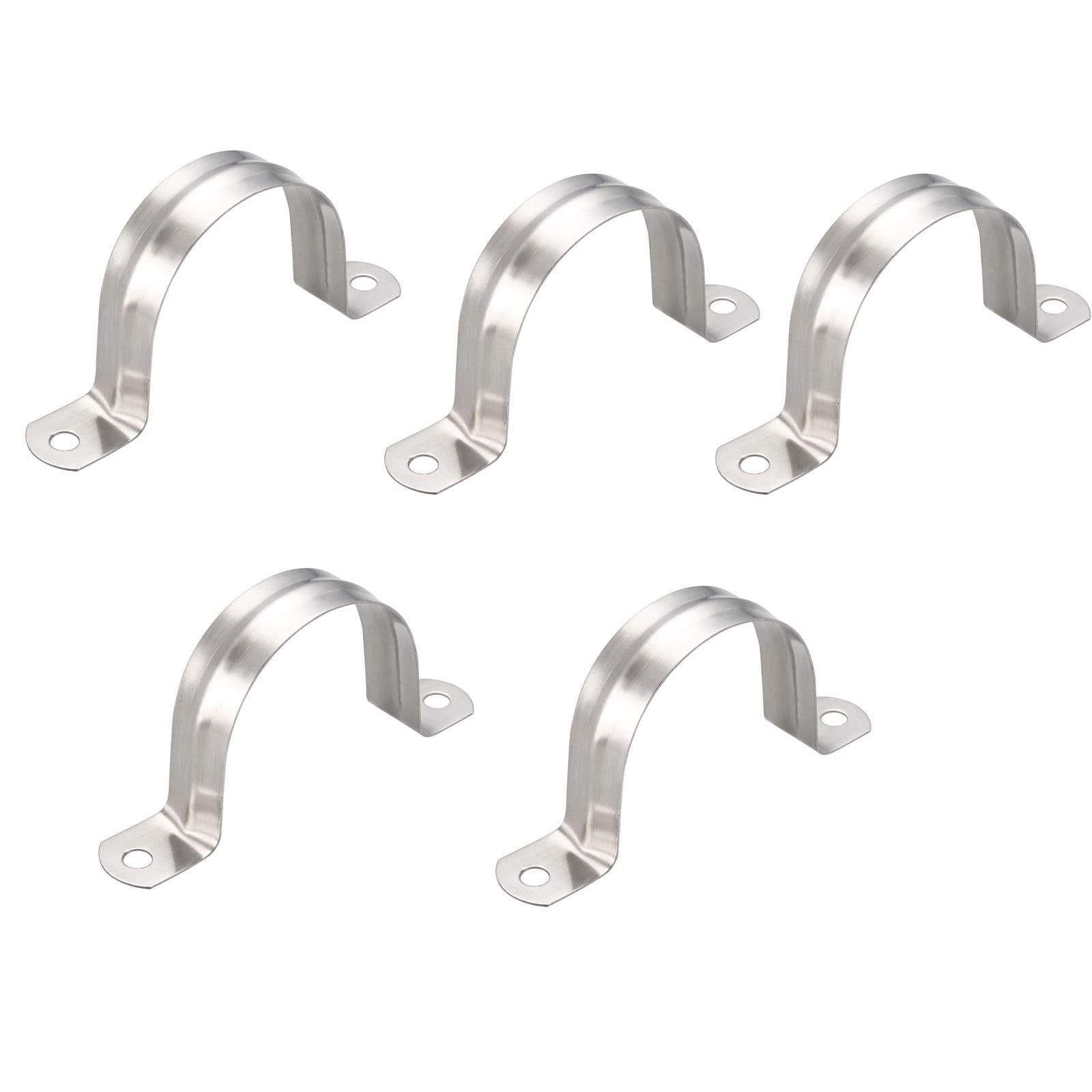 TOP-VIGOR 5Pcs 50mm(2") Rigid Pipe Strap, 2 Holes 304 Stainless Steel U Bracket Tension Tube Clip Clamp for Pipe Fixing