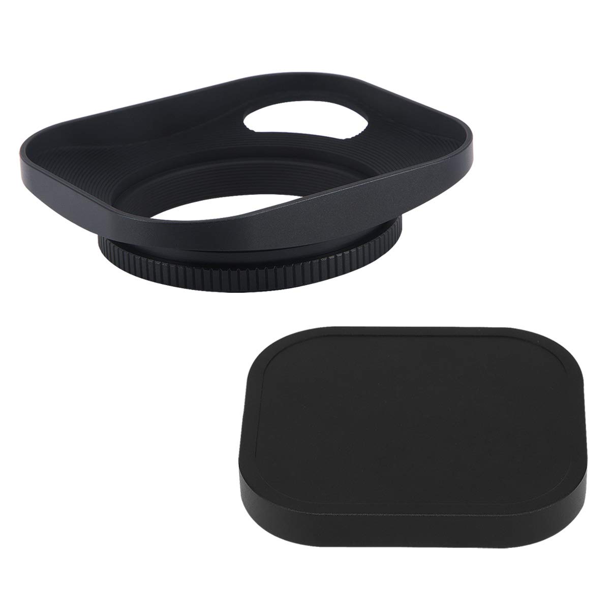 Haoge LH-B46P 46mm Square Metal Screw-in Lens Hood Hollow Out Designed with Metal Cap for Leica Rangefinder Camera with 46mm E46 Filter Thread Lens Black