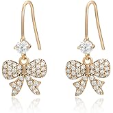 XUPING 18k Gold Bow Earrings Bow Drop Earrings Cute Sparkly Dangle Earrings Cubic Zirconia Jewelry for Women
