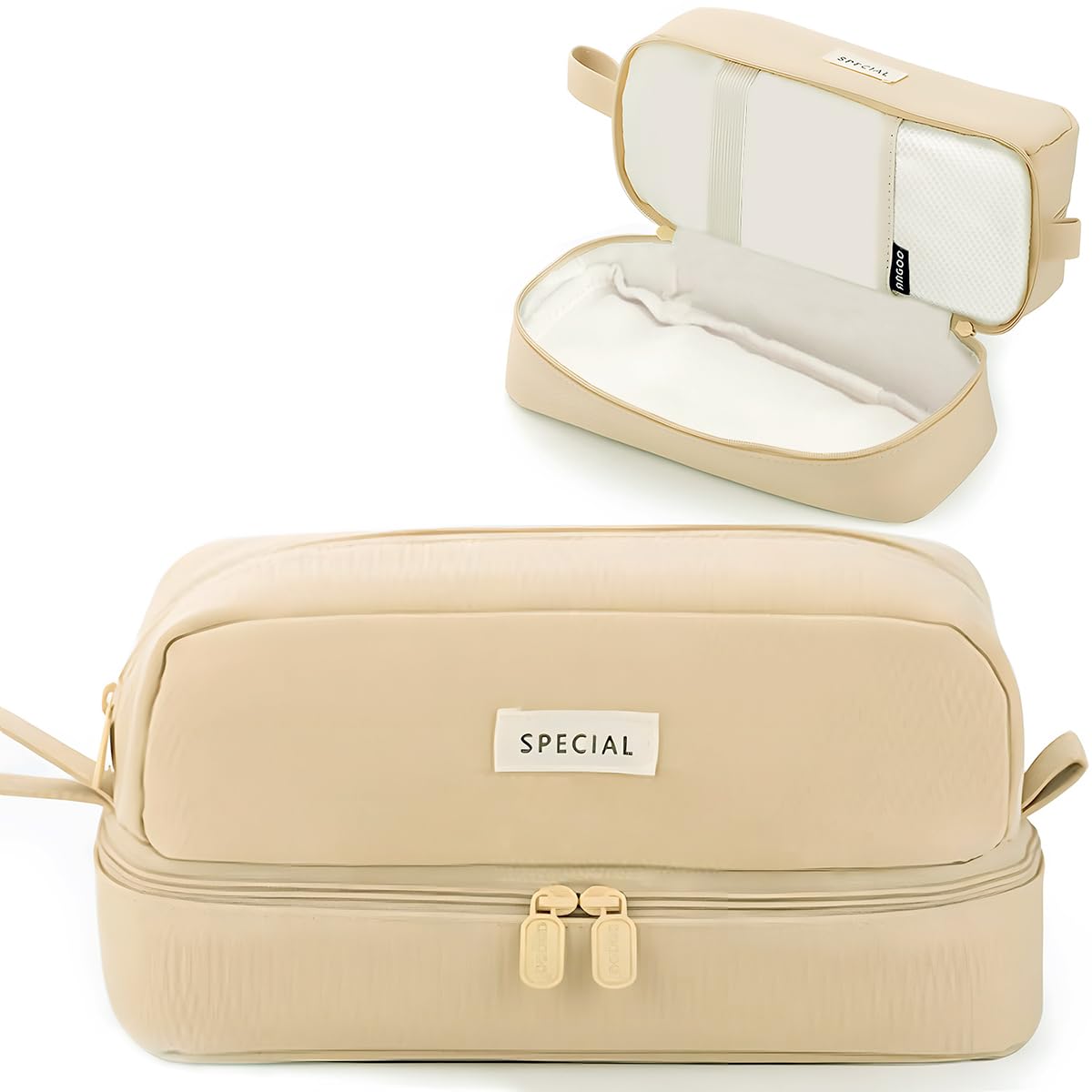 MAMUNU Large Pencil Case for Boy Girl, Big Capacity Aesthetic Pencil Case with 2 Compartments and Handle, Multifunctional Pencil Pouch Stationery Organizer for Office College School (LightCoffee)