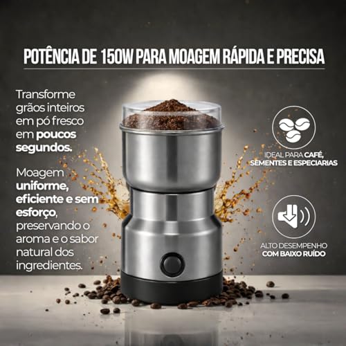 Moedor de Café Elétrico Inox 220V para Grãos Temperos e Especiarias