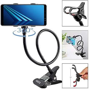 Agoz Cell Phone Clip Holder Gooseneck Clamp Lazy Mount Flexible Bracket Mobile Stand for Bed Office Kitchen Apple iPhone XS Max,11, XR,X,8 Plus,7, Samsung Galaxy S10 Note 9 8 S9 S8, LG Stylo 4 (Black)