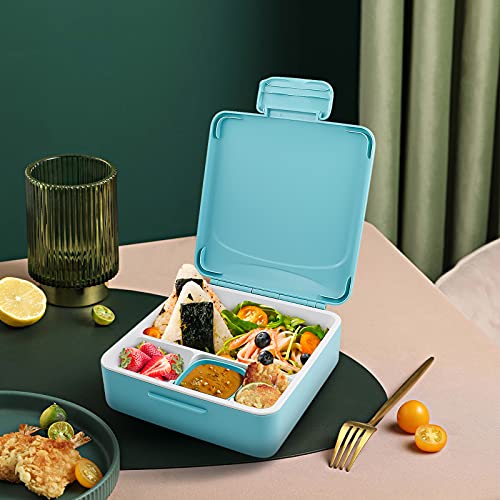 Victarvos Lunch Box with Cutlery & Sauce Pot, Leakproof Bento Box with Removable Compartments, Large Lunchbox for Kid and Adult, BPA Free, Microwave & Dishwasher Safe, Blue