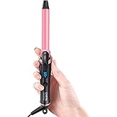 CIVEYA Temp Control Travel Curling Iron 3/4 Inch Dual Voltage, Small Mini Curling Iron for Short Hair, Travel Size Hair Curler Wand Pink