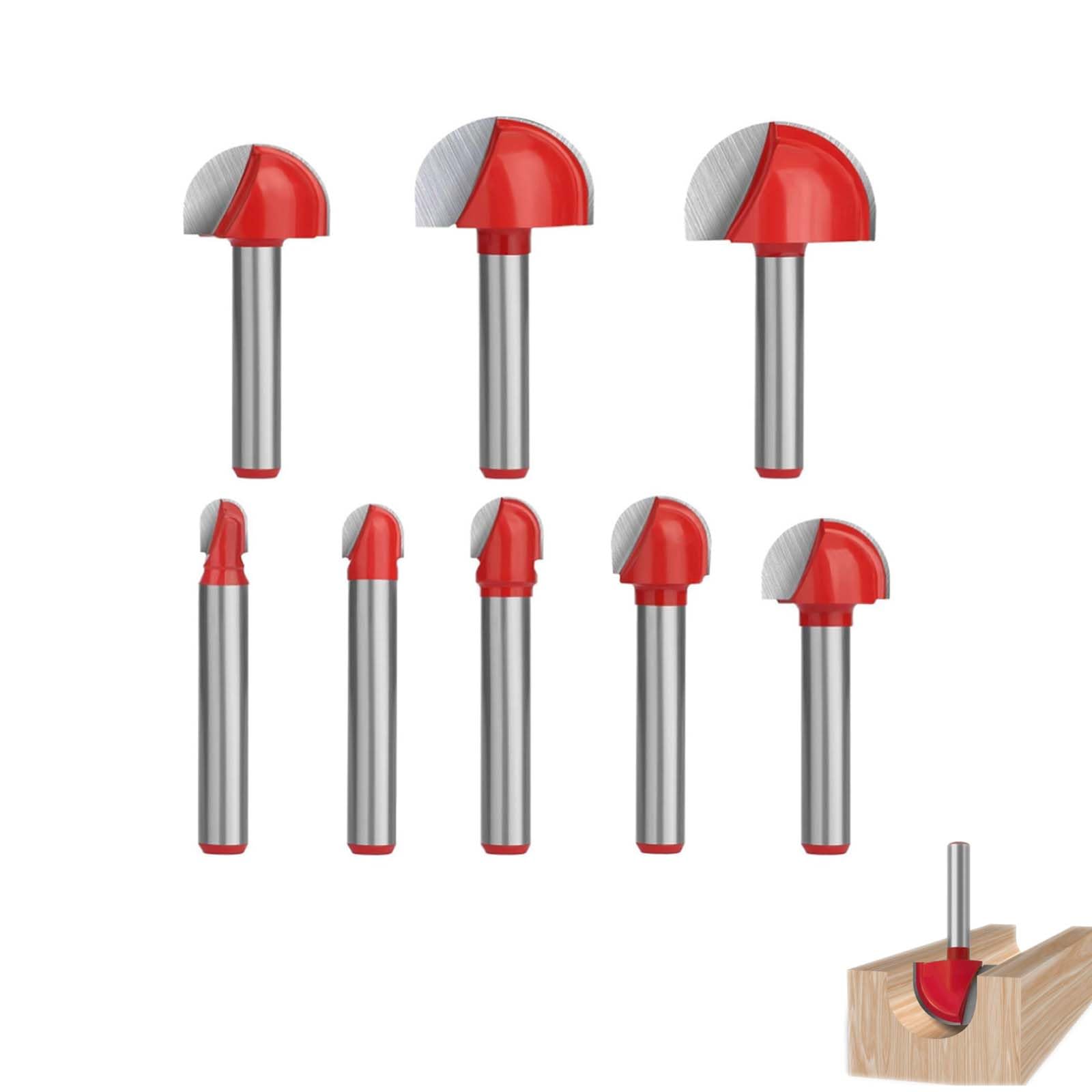 GIONAR 8pcs 1/4" Shank Cove Core Box Router Bit Set, Carbide Tipped Round Nose Router Bits, Woodworking Grooving and Milling Cutter Tool, Precise 1/4" Router Bits for Wood, Plywood