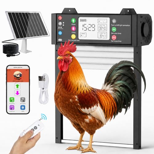 Shinmax Porta Automatica Solare Intelligente Per Pollaio Con App WiFi 2,4 GHz, Sensore Di Luce, Timer, Anti-Schiacciamento, Display LCD, Batteria Ricaricabile 4000mAh