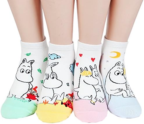 Socksense Moomin Women's Cotton No Show Liners Low Cut Socks (Picnic_4pairs)