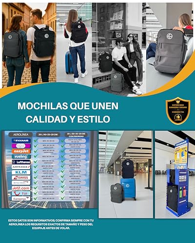 Ayars Ryanair Priority Cabin Backpack 55x40x20 | Oxford 900D Waterproof | TSA Lock | Airplane Hand Luggage | Travel Kit: Neck Pillow + 3D Mask + Plugs + Toiletry Bag | USB