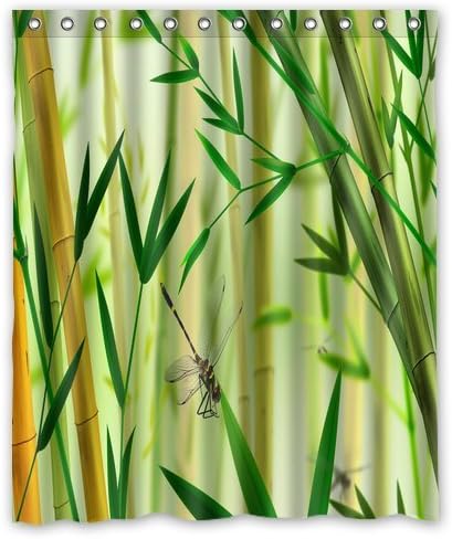 Innovation Print Design Dragonflies Bamboo dance foliage trees Shower Curtain Decoration Mildew Waterproof Polyester Fabric Bathroom Shower Curtain 60" x 72" Inch