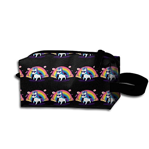 Pizza Donut Funny Cute Nerdy Unicorn Waterproof Cosmetic Pouch Travel Case Make Up Bag For Women Girl Accessory Organizer With Strap