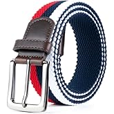 HASHIJI Elastic Braided Belt,13/8",Stretch Golf Belt Unisex for Men Women,Double Layer Woven Belt with Leather Buckle
