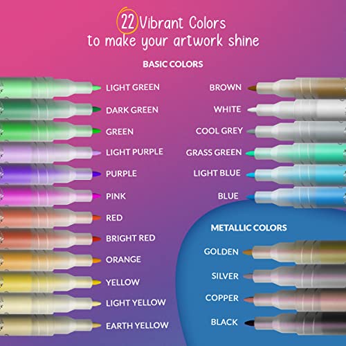 CraftDat 22 Acrylic Paint Pens Extra Fine Tip 0.7mm For Glass,Canvas