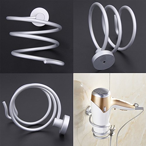 Blow Dryer Holder- Hair Dryer Holder - Multi-function Aluminum Bathroom Wall Shelf Wall-mounted Hair Dryer Rack Storage Hairdryer Support Holder Spiral Stand Silver - Hair Dryer hHolder Wall Mount