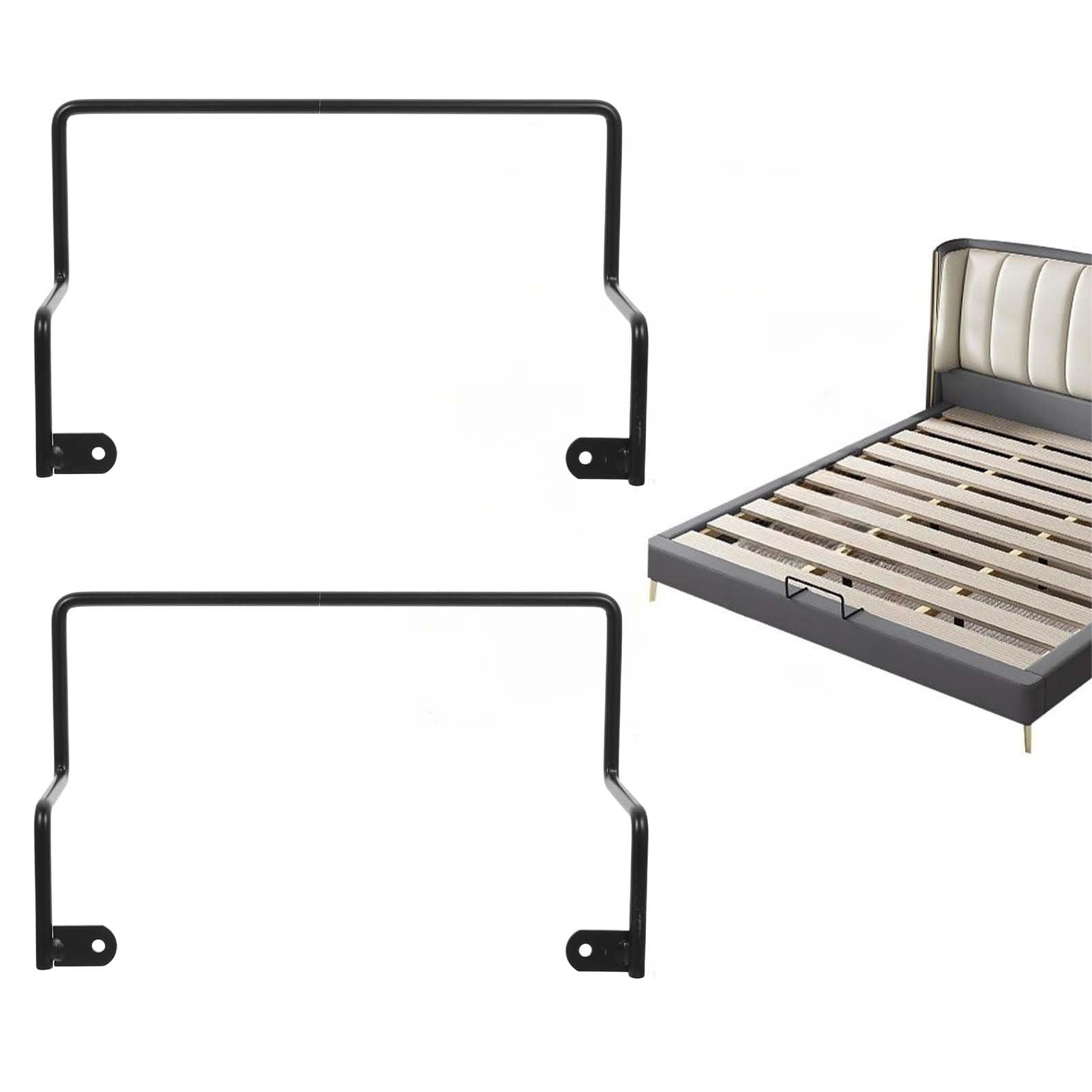 KMERCE Metal Mattress Stopper; Side Mattress Stop, End Mattress Stopper, Fixing Mattress to the Slats of the Base, Anti Slip Universal Bed End Mattress, 290 x 80 x 195 mm, Black, 2 Pieces