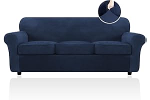 FestiCorp Velvet Sofa Cover for Couch Sofa, Slipcovers for Sofas with 3 Cushions, Stretch 4 Piece Couch Cover, Thick Furniture Covers for Dogs Pets, Sofa, Navy