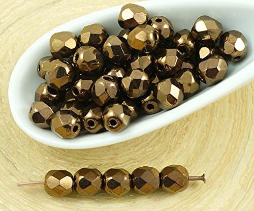 50pcs Metallic Light Bronze Luster Round Faceted Fire Polished Spacer Czech Glass Beads 5mm