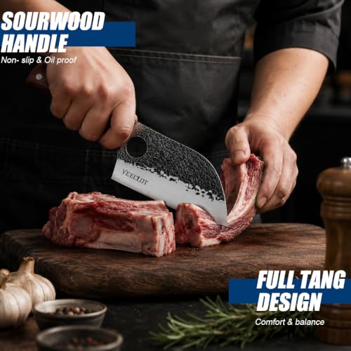Juego de cuchillos de carnicero, 3 piezas cuchillo de chef serbio forjado a mano, cuchillo vikingo para cortar carne, con mangos ergonómicos, la cocina al aire libre, el camping y las barbacoas