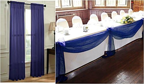 CURTAINS ONLINE'S 1PC VOILE SHEER FABRIC FOR PARTIES WEDDINGS TABLE CHAIR DECORATION MULTIPLE USE CAN ALSO BE USED FOR WINDOW CURTAIN DRAPE PANEL SWAG TIER VALANCE SCARF IN 50X63" IN COBALT BLUE